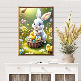 MEIYUDA Easte Diamond Painting Kits for Adults, 5D DIY Bunny Diamond Art kits, Rabbit Eggs Diamond Art Crystal Picture Round Full Drill Gem Art for Home Wall Decor 30x40cm