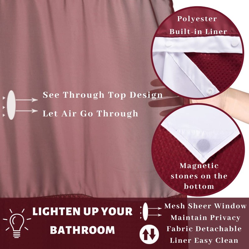 Ecoehoe Hotel Grade Waffle Weave Fabric Hook Free Shower Curtain