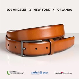 Fenix Los Angeles Men's Belt in Various Colours, Size 80 cm to 110 cm, Nickel-Free Buckle 30 mm Wide, Sustainable & Adjustable Men's Belt, Perfect for Suit & Jeans, Desert Cognac, 105