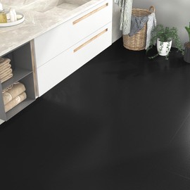 12''x12'' Black Peel and Stick Floor Tile 16PCS Waterproof Vinyl Flooring Tile for Bathroom Self Adhesive Wall Panels for Bedroom Sticky Tiles for Kitchen RV Black Stick on Tiles Home Laminate Floor