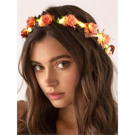 Vakkery Light Up Flower Crown Headband LED Flashing Hair Garland Headwear Glowing Floral Hair Accessories for Women Festival Birthday Party (Pink)