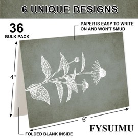FYSUIMU 36 Pack Vintage Greeting Cards with Sticker Envelope Minimalist Botanical Blank Note Cards for Wedding Anniversary Bridal Shower, 4 x 6 Inch