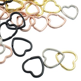 Kemcatui 40Pcs Heart Shaped Split Key Rings, Four Colours Metal Keychain Bulk Small Keyring Loop Accessories for Crafts, Home, Car, Office