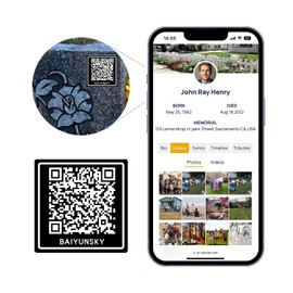QR Memorial Webpage and QR Memorial Plaque for Cemetery Headstone Grave Marker, Sympathy Gifts for Loss of Loved One; Collect Memories, Photos, Messages from Family/Friends
