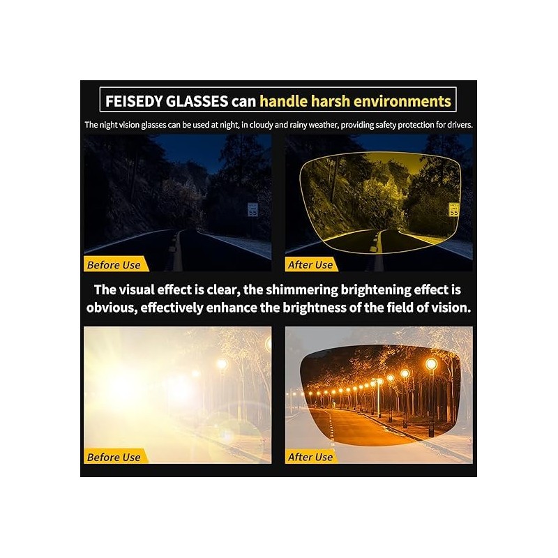 Feisedy メガネの上から掛けられる オーバーサングラス TAC 偏光 UV400 紫外線カット 夜間運転用 ナイトサングラス 大きいサイズ