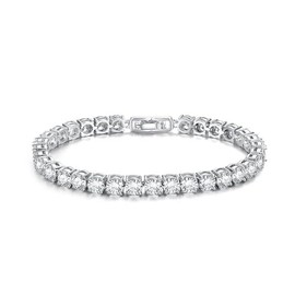 Treasure Bay Elegant 5mm CZ Crystal Tennis Bracelet for Women, 17cm or 19cm Length, Rhodium Plated, Classic Sparkling Bracelet for Weddings, Parties & Gifts (17 Cm)