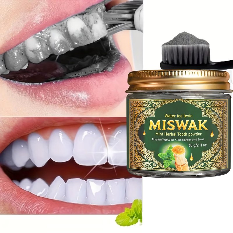 2PCS Miswak Tooth Powder, Oral Care, Herbal Whitening Toothpaste, Supports