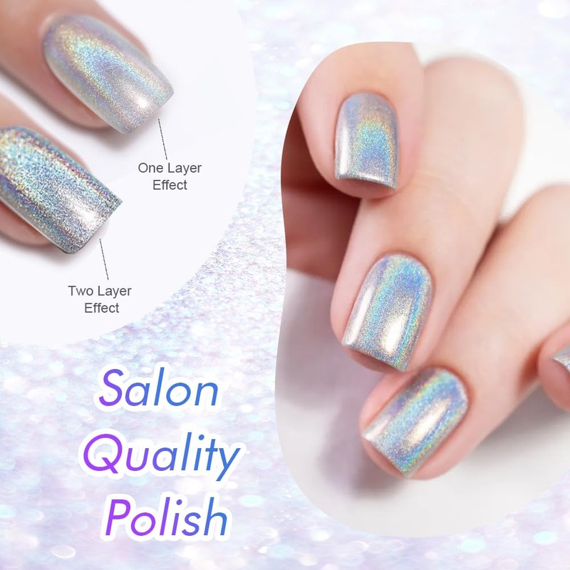 LOPHE Glitzer Nagellack, Nagellack Holographic Glitter Reflective, Schnelltrocknend Shimmer Nagellack,