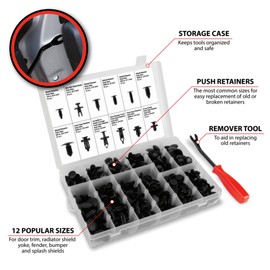 Performance Tool W5259 240Pc Bumper Retainer Clips Car Plastic Rivets Fasteners Push Retainer Kit & Trim Rivet Removal Tool for Fasteners, Car Panel Door Interior, or Window Trim