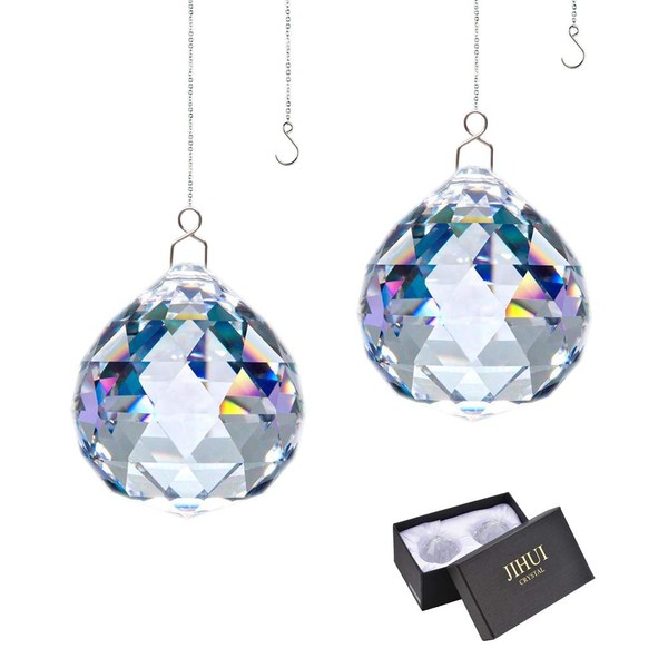 Suncatcher Crystals Ball Prism Window Rainbow Maker with Chain for Easy Hanging 40mm 2 Pack