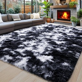8x10 Area Rugs for Living Room, Ultra Soft Fluffy Large Shaggy Rug Carpet for Bedroom, Non-Slip Fuzzy Plush Rugs for Nursery Boys Girls Kids Room Modern Indoor Home Decor, Black and White