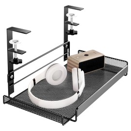 Under Desk Cable Management Tray, No Drilling Under Desk Organiser Tray, Adjustable Metal Cable Tidy Box for Wire Management, Black, 1 Pack