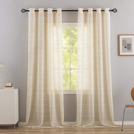 NINETREX Living Room Curtains, Modern Curtains with Eyelets, Natural Linen Texture Curtains, Suitable for Balcony Door, Living Room Curtain, Bedroom, Pack of 2 (140 W x 160 H cm, Cream)