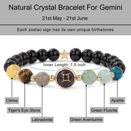 AVIZCVE Zodiac Bracelets for Women 12 Constellations Healing Crystal Stone Beads Bracelet Birthday Zodiac Gifts Horoscope Spiritual Bracelet (Gemini)