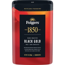 Folgers 1850 Black Gold Dark Roast Ground Coffee, 12 Ounce (Pack of 6)