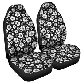 Jodoolang Black Hibiscus Floral Automobile Seat Cover Sets, Breathable Car Accessories for Women Men Set of 2 Pack, Auto Interior Decoration