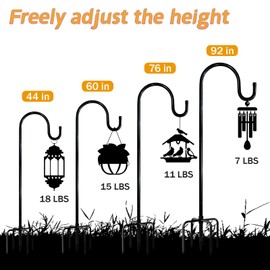 Artife Bird Feeder Pole for Outdoor Heavy Duty 92inch, Shepherd's Hooks for Hanging Plants Stand, Lantern, Flower Pot s