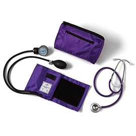 Medline Compli-Mates Professional Aneroid Sphygmomanometer and Dual-Head Stethoscope Kit with Carrying Case, Purple, Adult Size, 1 Kit