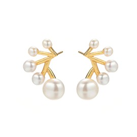 Pearl Earrings: Modern Cluster Freshwater Pearl Stud Earrings in Gold-Plated Sterling Silver – Unique Design, Hypoallergenic, Perfect for Elegant and Everyday Wear