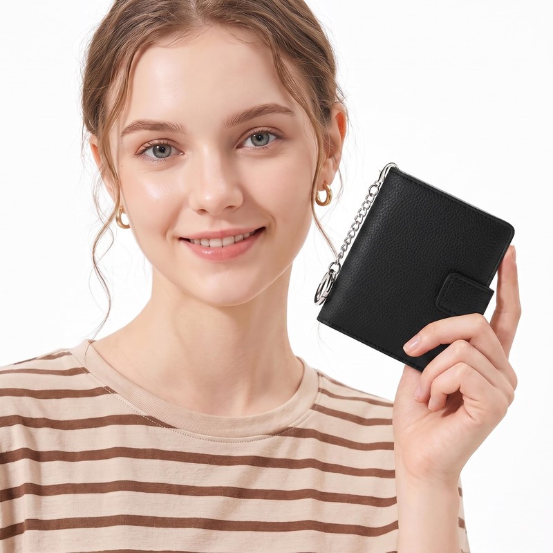 Mayski Small RFID Wallet for Women with Keychain Compact Credit