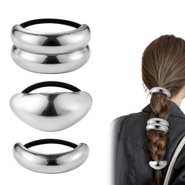3Pcs Metal Hair Ties Elegant Durable Geometric Elastic Hair Ties Hair Cuff Wrap Hair Ties Fashion Glossy Arch Ponytail Hair Tie Strong Hold Hair Claw Clips for Women Thick Thin Hair Styling - Silver