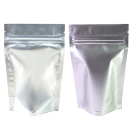 QQ Studio 100 Single-Sided Matte Metallized Foil Resealable QuickQlick Packaging Bags with Stand-Up Bottom Gusset for Dry Rice Products (Opaque & Silver, Outer Size: 5.5x7.9")