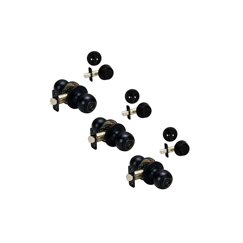 3 - Ashland Black Entry Knob with Matching Single Cylinder