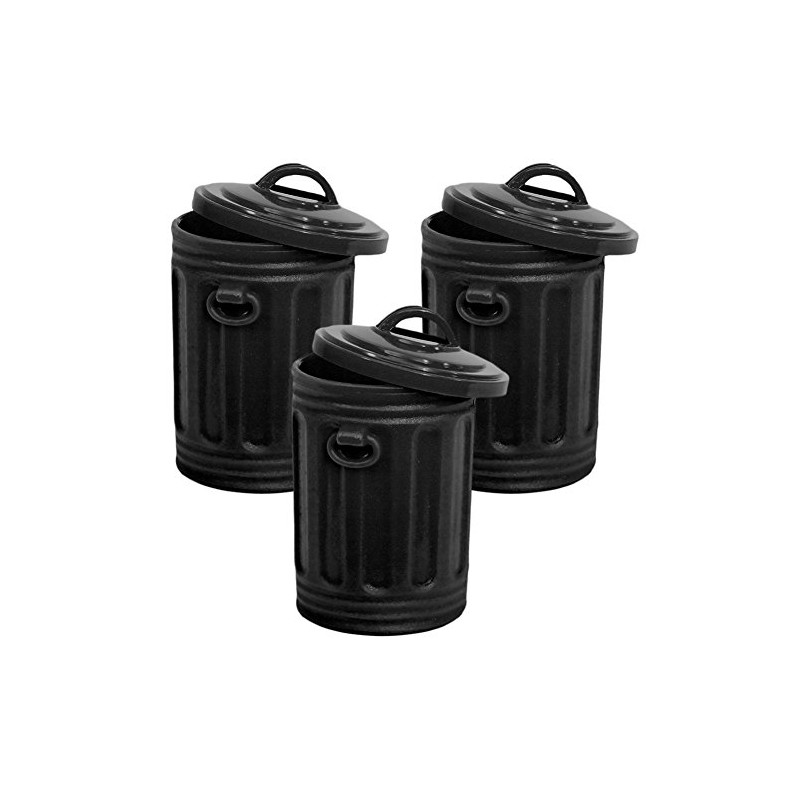 Set of 3 Black Trash Cans for Wrestling Action Figures