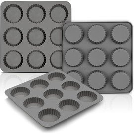 Palksky Chocolate Almond Peanut Butter Cup Mold - (3PCS) 9 Cup Bite Size Fat Bombs Snack Baking Pan/Mini Silicone Cookie Candy Mold for Brownie, Jello, truffle