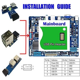 JIUWU 9 Pin USB 2.0 Female Pin Header to Dual USB2.0 Port Adapter-T Type