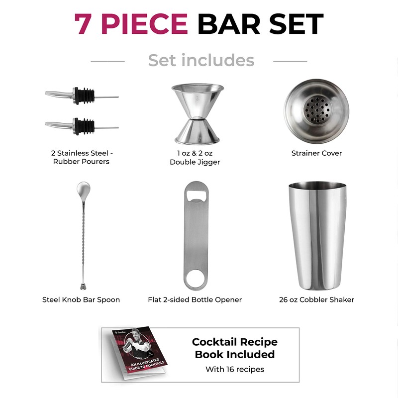 FineDine Cocktail Shaker Set - 7-Piece Cocktail Making Set w/