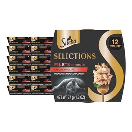 Sheba Selections Filets in Broth, Adult Cat Food Wet Recipe, Meal Complement, Chicken Recipe, 1.3 oz. Cups, 12 Count