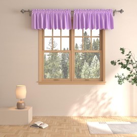 2 cortinas de cenefa lila para cocina, 18 pulgadas, oscurecimiento de la habitación, cortinas de cocina, cenefas para sala de estar, triple tela, cortas, minicargada, tratamiento para ventana, recámara, baño, bolsillo para barra, color morado 52 x 18 pul