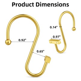 Golden Shower Curtain Hooks Rings,Rust Proof Shower Curtain Rings for Bathroom,T-bar Metal Decorative Shower Hooks,12PCS Shower Hooks for Shower Curtain