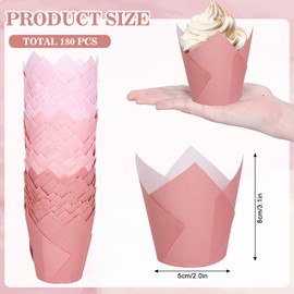 Whaline 180Pcs Dusty Pink Tulip Cupcake Liners Greaseproof Muffin Baking Liners Pink Tulip Cupcake Wrappers Baking Cup for Bridal Baby Shower Wedding Birthday Party Decor