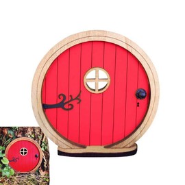 Red Fairy Garden Door,Tree Fairy Doors Decoration for Trees Outdoor and Tree Trunk,DIY Mini Garden Lawn Ornament Decor,Fairytale Tiny House Doors Mini Gift,Buildings and Structures Garden Miniatures