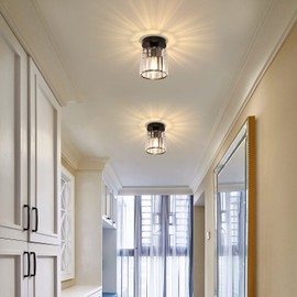 Goeco 2 Pack Crystal Ceiling Light, Modern Industrial Semi Flush Mount Ceiling Light Fixtures, E26 Black Indoor Lighting Fixture for Hallway, Entryway, Bathroom, Kitchen, Dining Room, Living Room