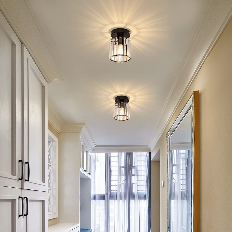 Goeco 2 Pack Crystal Ceiling Light, Modern Industrial Semi Flush