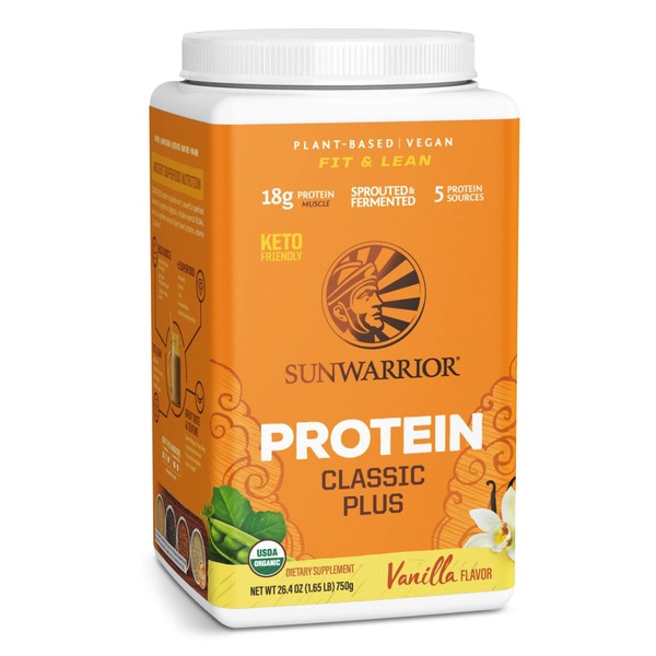 Sunwarrior Vegan Organic Protein Powder Plant-Based | 5 Superfood Quinoa Chia Seed Soy Free Dairy Free Gluten Free Synthetic Free Non-GMO | Vanilla 30 Servings | Classic Plus