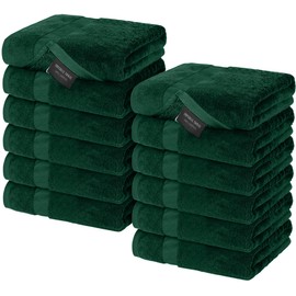 Canadian Linen Imperial Economy Hunter Green Washcloth 12 Pack, 12x12 inches, 100% Cotton Thin Towels Wash Cloths for Your Face & Quick Drying Towel for Bathroom Lightweight Fingertip Towels