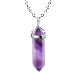 KIFEDSLJ Hexagonal Crystal Pendant Necklace Natural Quartz Amethyst Stone Pendant Necklace Gemstone Chakra Healing Crystal Necklace for Women Jewelry-purple