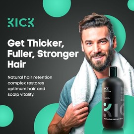 Kick Champú para hombre, menta y árbol de té para control de aceite, sin sulfatos, fórmula refrescante - anticaspa y calmante del cuero cabelludo - Ch