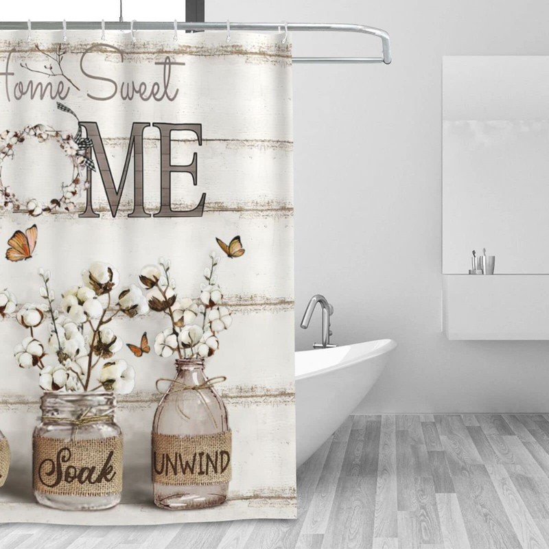 Tijuboni Farmhouse Shower Curtain Cotton Flowers Shower Curtains for Neutral