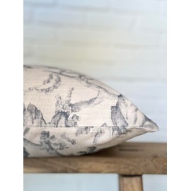 Pillow Covers 100% Linen 18 x 18 inches Double Sided Block Print with Zipper for Easy Removal Home Decor Shabby Chic Farmhouse Neutral Decorative Sofa Couch Accent (Floral Beige Charcoal)