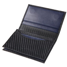 Legare Business Card Holder, Men's Card Case, Two-Tone Genuine Leather, Carbon Leather, Carbon Black × Navy