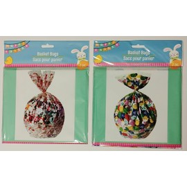 Easter Basket Cellophane Bags, 22 x 25 x 4 inches, 2 Designs, 2 Packages (4 Bags Total) - Style Varies