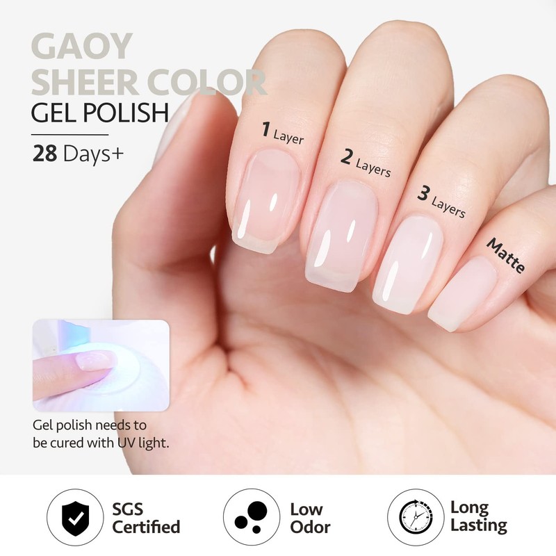 GAOY Jelly Nude Gel Nail Polish, 16ml Sheer White Translucent