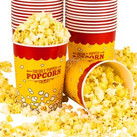 Stock Your Home 32 Oz Popcorn Bucket (50 Count) Paper Popcorn Cups For Movie Theater Concsession Carnival Party - Yellow and Red Reusable Popcorn Containers