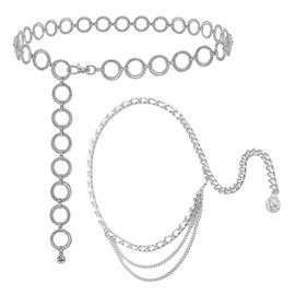 GANMFOYC 2 Pack Women Chain Belt Multi Layer Waist Chain Metal Belt, Adjustable Chain Belt for Pants Dresses for Dress,Pants,Coat, Silver