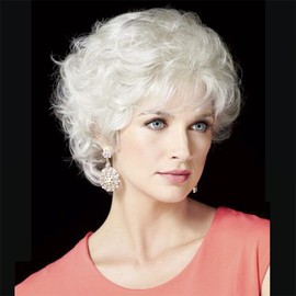 RicHyun Womens Short White Wig Natural Curly Cream White Wig Synthetic Heat Resistant Hair Replacment Wig for Daily Party Costumes
